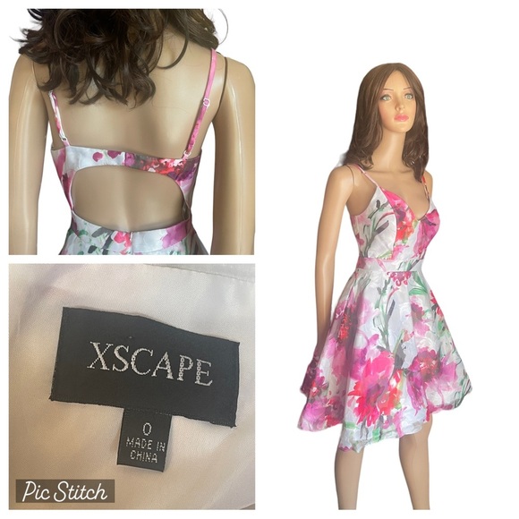New Xscape Nordstrom Dress Size 0 white pink floral fit&flare open back - Picture 1 of 16